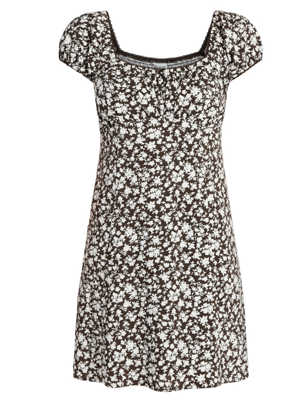 Brown Floral Square-Neck Mini Dress, NEW - Picture 5 of 9